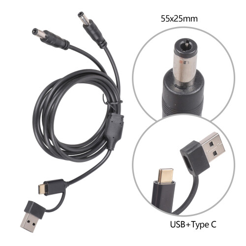 Câble de chargement 2 en 1 USB A Type C à 5.5x2.5mm, ligne de 1