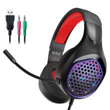 Casque de jeu 3.5mm filaire sur la tête casque de jeu avec-Rouge