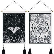 Hantverksmässig dekor, bohemisk fjärilsdesign, väggbonad med vintage tarotkortinspirerade gobelänger för mystisk rumsatmosfär (13,8 x 19,7 tum)