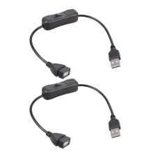 2 stuks USB A schakelbaar netsnoer USB-verlenging Inline-Zwart