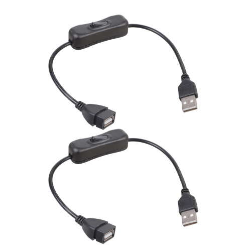 2 stuks USB A schakelbaar netsnoer USB-verlenging Inline-Zwart