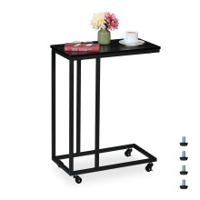 C-Shaped Side Table with Wheels, Metal and MDF