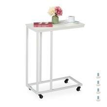 C-Shaped Side Table with Wheels, Metal and MDF