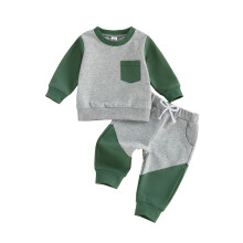 (12-18 Months, Green) Toddler Baby Boy Winter Fall Outfits Contrast Color Long Sleeve Sweatshirt and Jogger Pants 2 Piece Set
