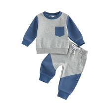 (12-18 Months, Blue) Toddler Baby Boy Winter Fall Outfits Contrast Color Long Sleeve Sweatshirt and Jogger Pants 2 Piece Set