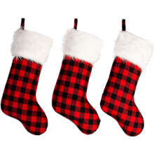 Decoração festiva para sua casa: meias de Natal com estampa xadrez búfalo, feitas com materiais de alta qualidade, dupla camada de pelúcia e