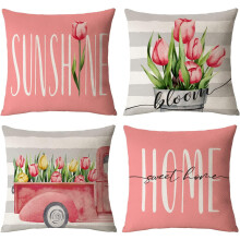 Housses de coussin tulipe 40 x 40 cm, coton et lin, lot de 4