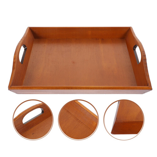 Bandeja retangular de madeira para servir, 32 x 25,8 x 3 cm