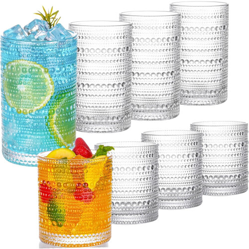 Set di bicchieri vintage Hobnail8 pezzi - 12 once e 10 once