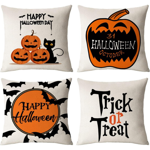 Conjunto de 4 capas de almofada de Halloween, 45x45 cm (18x18 polegadas).