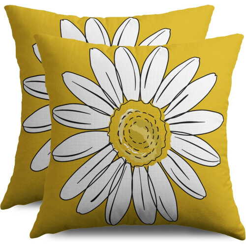 Fodere per cuscini con margherite, 45x45 cm, set da 2, gialle e bianche