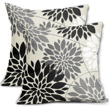 Housses de coussin Ă motifs floraux noirs et gris, 45 x 45 cm, lot de 2