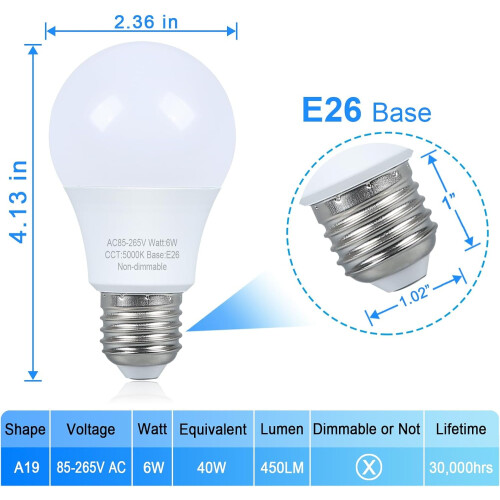 LED-lampen 40W equivalent A19E26 5000K - 4-pack