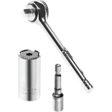 Jeu de clés à douille universelles - compatible avec les écrous de 7 à 19 mm - avec cliquet réversible 3/8 et adaptateur pour outil électrique