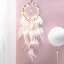 Atrapasueños bohemio LED - Adorno de pared de plumas hecho a mano