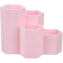 (Pink) Pen Holder, Desk Storage Box, Desktop Storage Box, Makeup Brush Holder, 4 Hole Office School Home Art Supplies Desk Storage Box