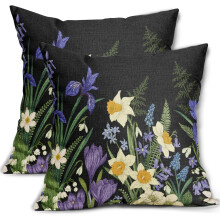 Botaniske pudebetræk 40x40 cm bomulds- og hørsæt med 2 stk.