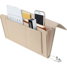 Felt Bed Bag Bedside Storage Bag Sofa Armrest Storage Bag compatible with Glasses, Mobile Phones, Remote Controls, Tablets, Books (Beige)