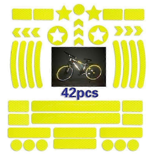 42-Pack Yellow Bicycle Reflective Stickers - Motorcycle/Helmet Safe