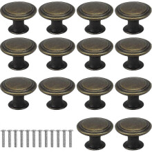 16 stuks vintage ladehandgrepen 29 mm rond brons, messing kastgrepen, deurgrepen, nachtkastjesgrepen, meubelgrepen met schroeven
