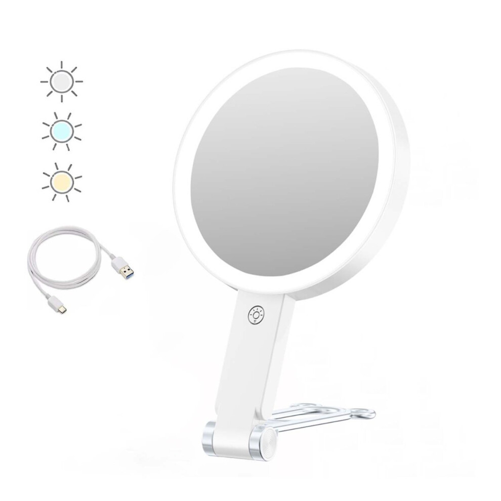 Inf Led Lighted Makeup Mirror With Bear Stand - 30X Magnification, Portable & Rechargeable White