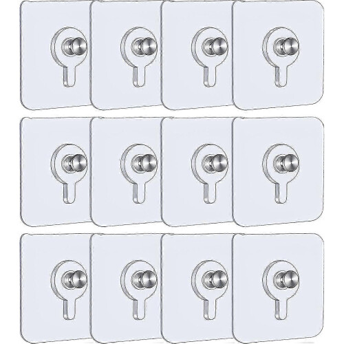 12-Pack No-Drill Picture Hooks - 5.5cm Transparent Removable