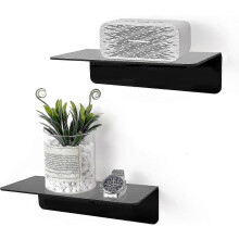 Set of 2 black wall shelves, no drilling required, floating wall shelves, easy to extend bedroom acrylic wall with cable clips