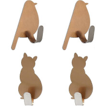 Vierdelige set zelfklevende haken voor kinderen, roestvrijstalen vogel- en kattenhaak, gouden zelfklevende haak met cartoonfiguur, keukendoekhaak