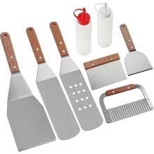 BBQ tool set outdoor stainless steel camping barbecue shovel iron plate barbecue shovel combination BBQ barbecue tool set BBQ 8-piece set