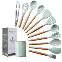 12 Piece Green Kitchen Utensil Set Cooking Silicone Utensil Set with Stand Heat Resistant Cooking Tools Baking Scratch-resistant Non-stick BPA Free