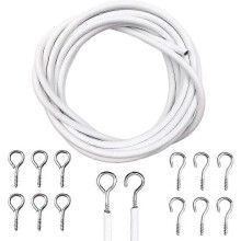 6m curtain cord with 8 pairs of hooks and eyes, multi-purpose tulle cord, can be cut to size, ideal compatible with hanging net curtains and pictures