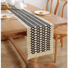 Runner da tavola in cotone stile boho con nappe, rustico da fattoria