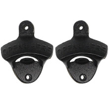 Set van 2 zwarte vintage stijl gietijzeren flesopeners voor wandmontage, zwart