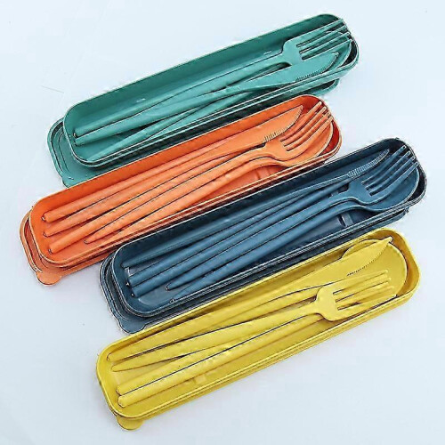 Set di posate da viaggio da 4 pezzi: coltello, cucchiaio, forchetta compatibile, bacchette, plastica.