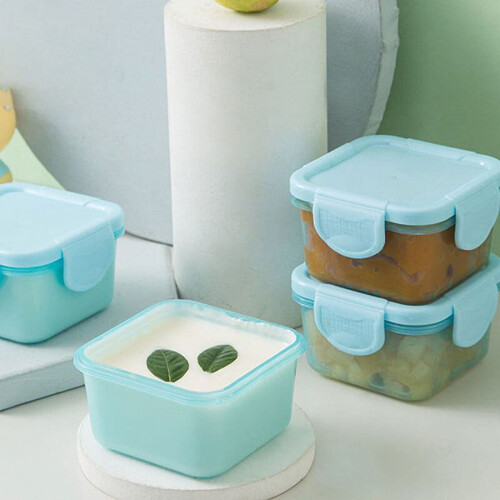 Set van 4 mini vierkante voedselbewaardoosjes, 60 ml, PP