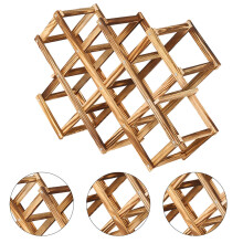 Portabottiglie in legno con design geometrico, marrone, 28,5x11,5x28,5 cm