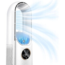 (Blanco) Ventilador de aire acondicionado portátil: ultrasilencioso, 3 velocidades + luz LED, enfriador evaporativo y
