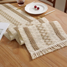 Caminho de mesa boho em algodão com franjas, 30x120cm