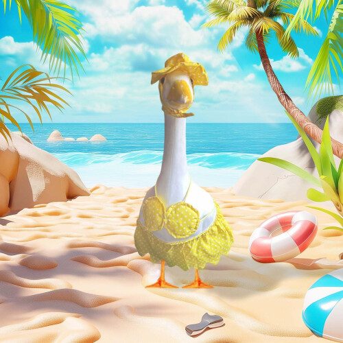 Decoração de jardim de ganso havaiano de 23 polegadas com biquíni amarelo 2