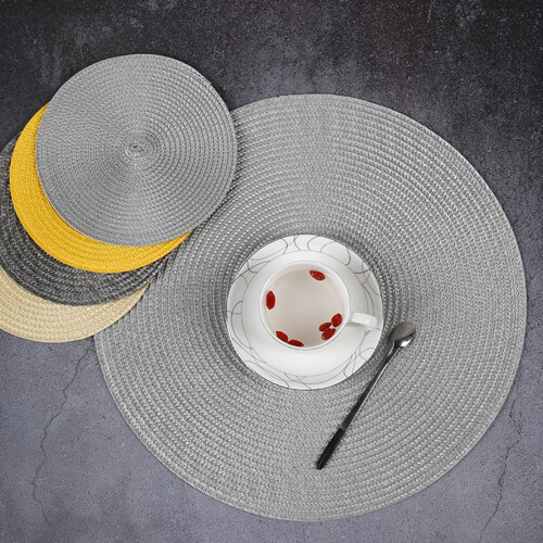 Sets de table ronds tissés en coton ramie de 18 cm 2