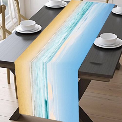 Chemin de table en lin, motif plage, 140 x 35 cm 1