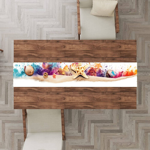 Caminho de mesa de linho com tema oceânico, 33 x 183 cm 2