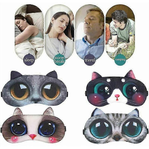4-Pack Cute Cat Sleeping Masks - Soft Fluffy Eye Cover 2