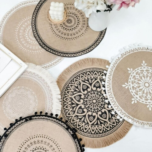 Lot de 4 sets de table ronds en coton et lin de 15 pouces 1