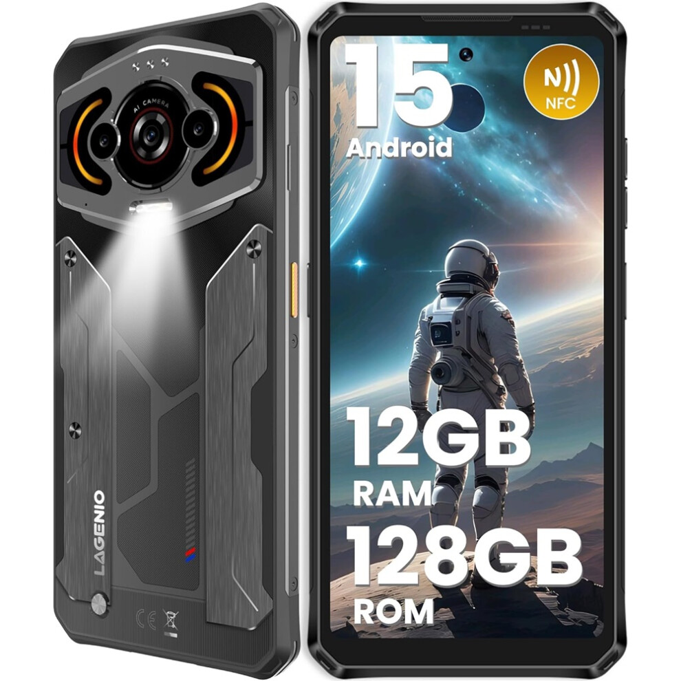 (Black) Panther1 Outdoor Smartphone Android 15, 12Gb 128Gb, 6.67 Inch Hd 120Hz Rugged Smartphone, 5150Mah,/White Black 4027021857464
