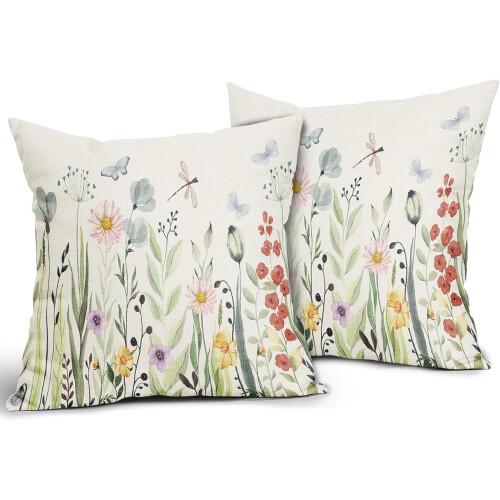 Fodere per cuscini floreali 40x40 cm, viola e rosa, cotone e lino. 1