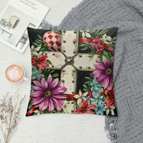 Capas de Almofada de Páscoa – Coelho Rosa e Ovos, 40x40cm 1