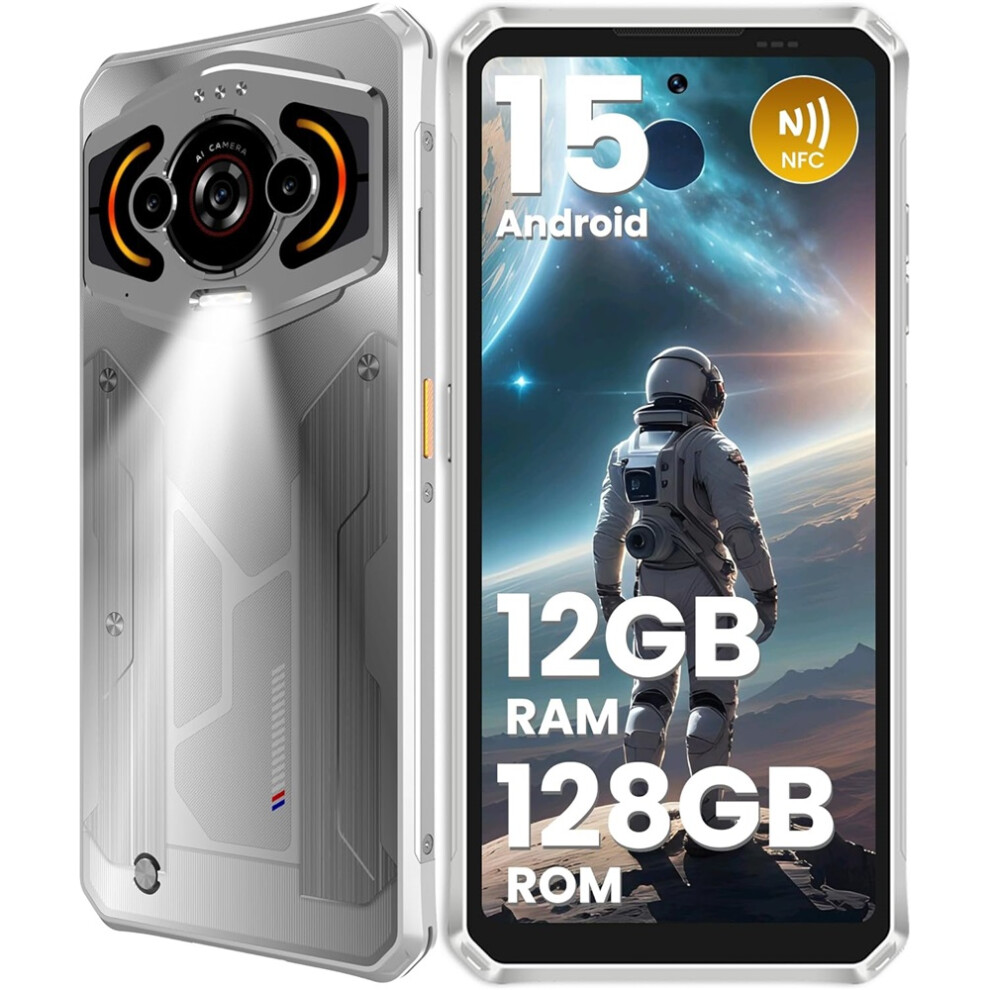 (White) Panther1 Outdoor Smartphone Android 15, 12Gb 128Gb, 6.67 Inch Hd 120Hz Rugged Smartphone, 5150Mah,Black/White White,Black 4027021857471