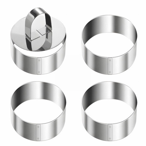 Conjunto de 4 aros de aço inoxidável para bolo de 7,6 cm (3 polegadas) com empurrador. 1