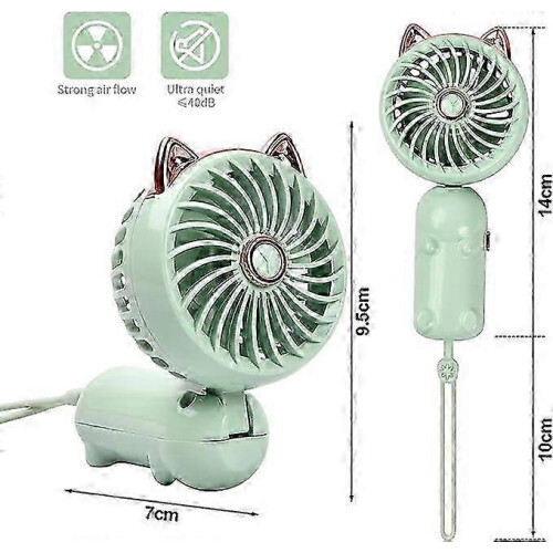 Green Cat Ear Handheld Fan - Foldable, 3 Speeds, USB Rechargeable 1